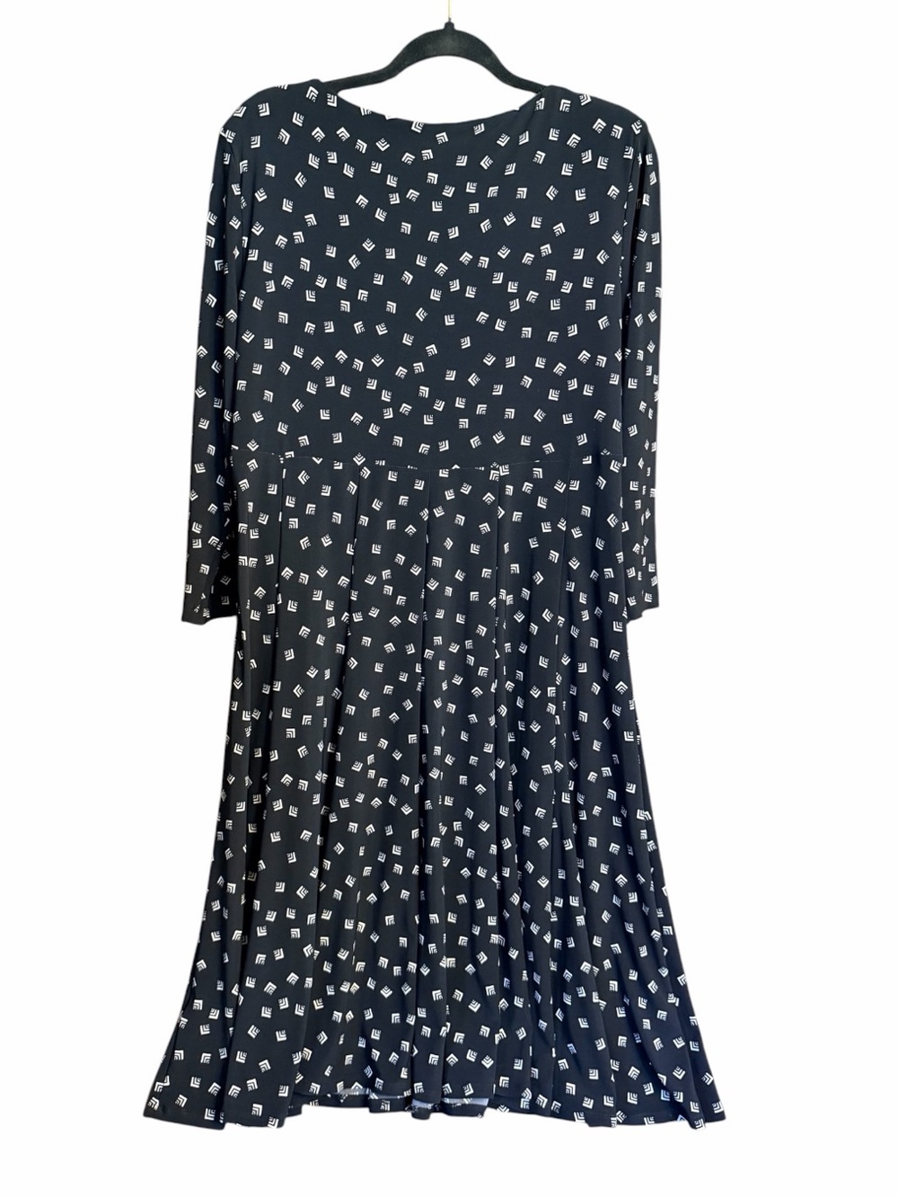Lauren Ralph Lauren Black White Geometric Faux Wrap Midi Dress Size 16 NWT - Picture 4 of 14
